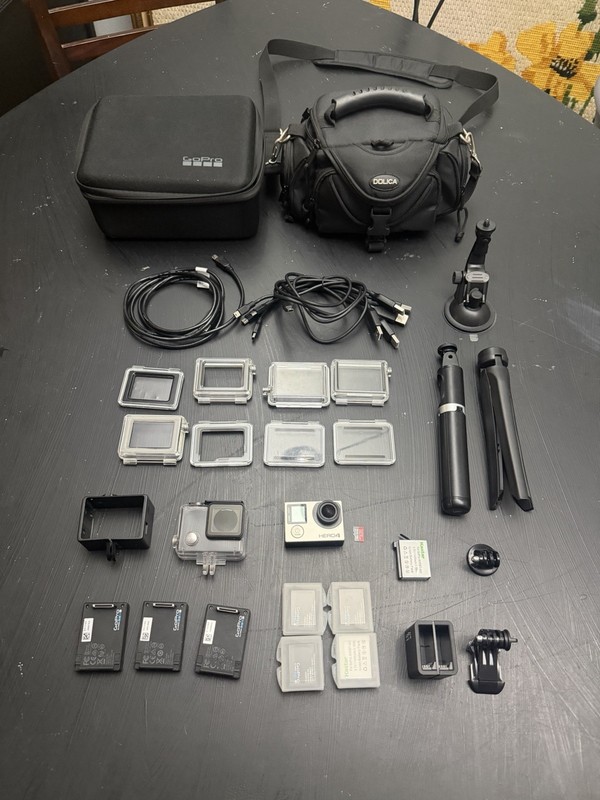 GoPro HERO4 Camera Accessory Bundle w/ Case Batteries Cables Housings Mounts Bag
