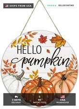 Smile Fall Thanksgiving Halloween Wooden Door Hanger Hello Pumpkin