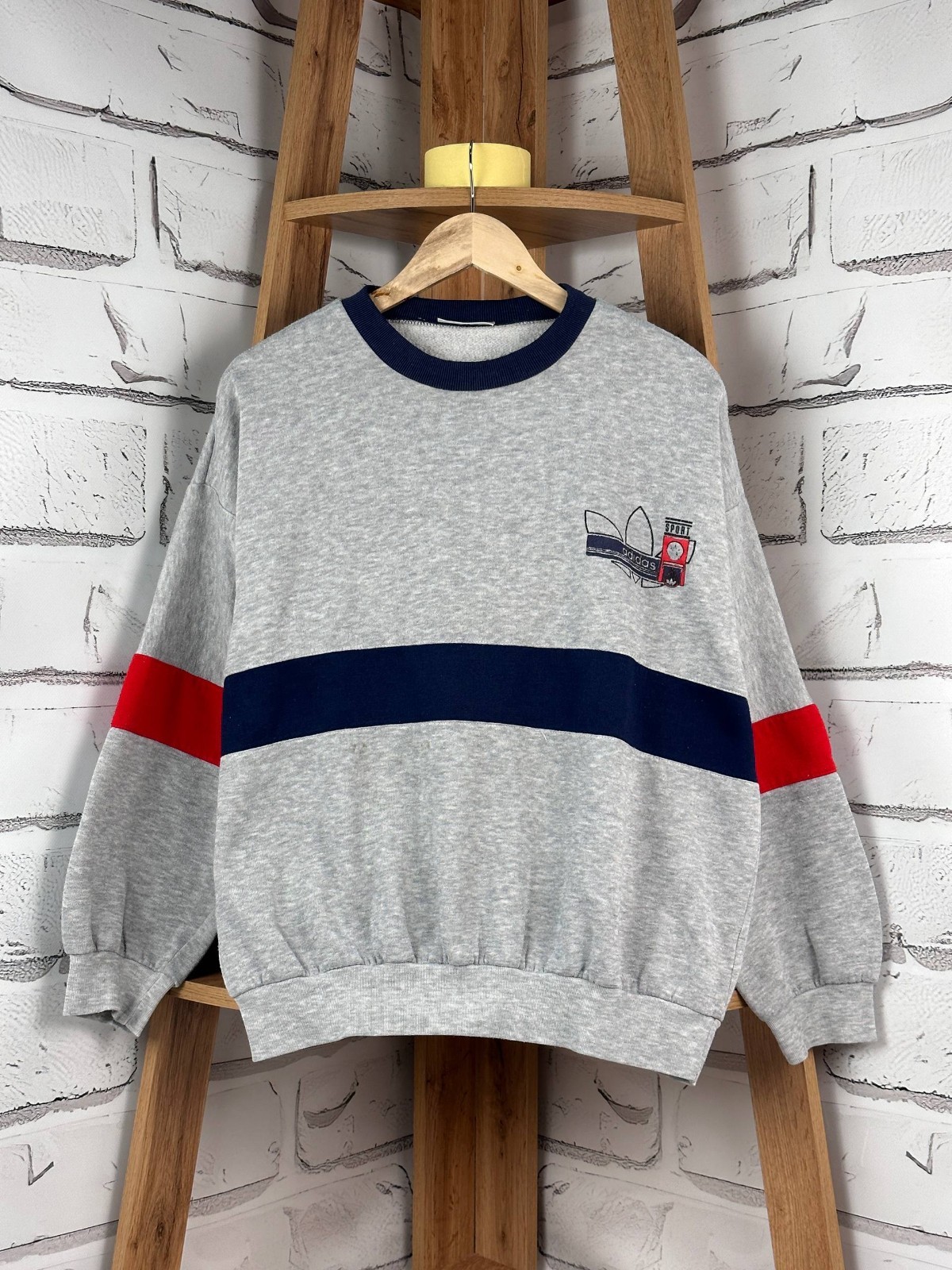 Adidas Trefoil Boxy Sweatshirt Vintage Printed Gray Size D7