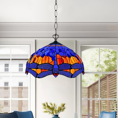 16 Zoll Tiffany Stil Hängelampe blaue Libelle Buntglasschirm