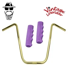 Original Lowrider 16" 22.2 D Handlebar Gold 212 120mm Grips Solid/Purple