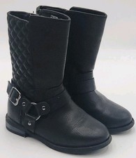Wonder Nation Boots Girls Size 8 Black Quilted Biker Moto Side Zip Buckle