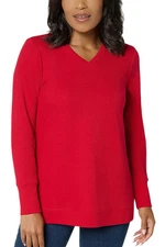 Denim & Co. Women's Essentials Waffle Knit V-Neck Tunic Apple Red