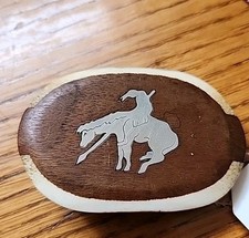 Artisan Made Western Belt Buckle Wood Horn Metal Inlay Rodeo Cowboy Horse Signed