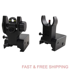 T actical Folding Back Up Iron Sight Flip Up Sights Front Rear Picatinny Rail BK