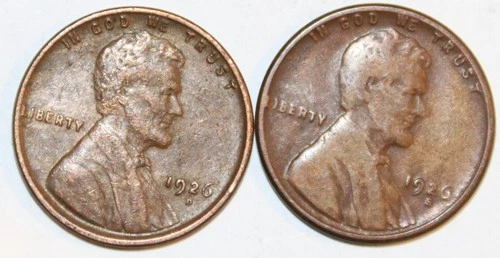 (2) Lincoln Cents - 1926D(Very Fine) 1926S(Very Good) - #1706E - FREE SHIPPING