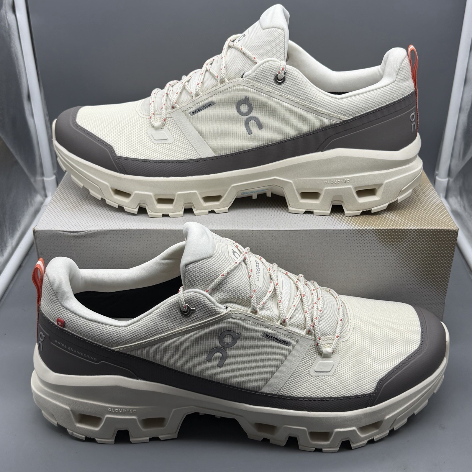 On Running Cloudrock Low WP Mens 14 M Ivory White Outdoor Sneakers Waterproof