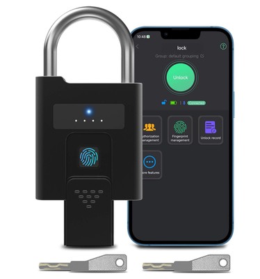 Fingerprint Padlock with Key Backup, Heavy Duty Weatherproof Bluetooth Biomet...