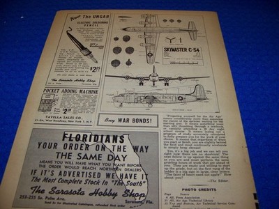 1945: C-54 SKYMASTER ''3-VIEW PROFILES'' 3-VIEWS/DETAILS/CROSS SECTIONS (946RR)