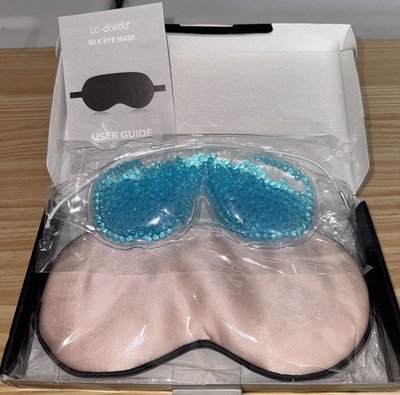 Silk Sleep Mask & Gel Eye Mask Light Blocking Migraine Relief Adjustable Pink
