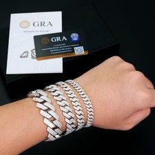 MOISSANITE Real Miami Cuban Link Prong Chain Iced Hip Hop 925 Silver Bracelet