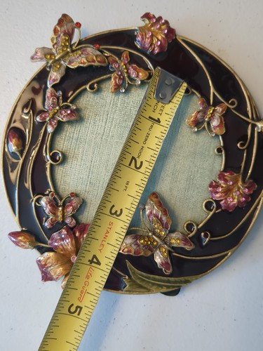 Enamel on Metal Photo Frame With Rhinestones 5” Diameter - Bild 4 von 8