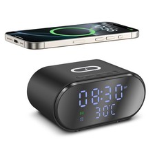 UK Digital Alarm Clock 15W Wireless Charger Thermometer For Home,Bedroom,Office