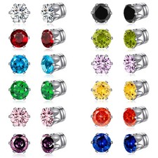 12 Pairs Colors Cubic Zirconia Magnetic Earrings Clip on Non Piercing Earrings S
