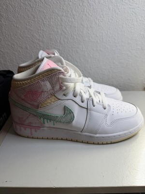 Nike Air Jordan 1 Mid GS Ice Cream White Green Glow Arctic Punch Sz 6 DD1666-100
