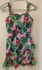 Janie and Jack Girl's Tropical Flamingo Ruffle Sundress Dress Sz 10