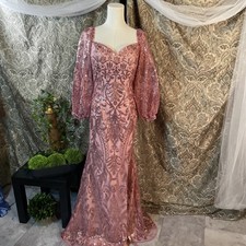 Pink Sequin Evening Gown Shine at any event Long Sleeve size 6