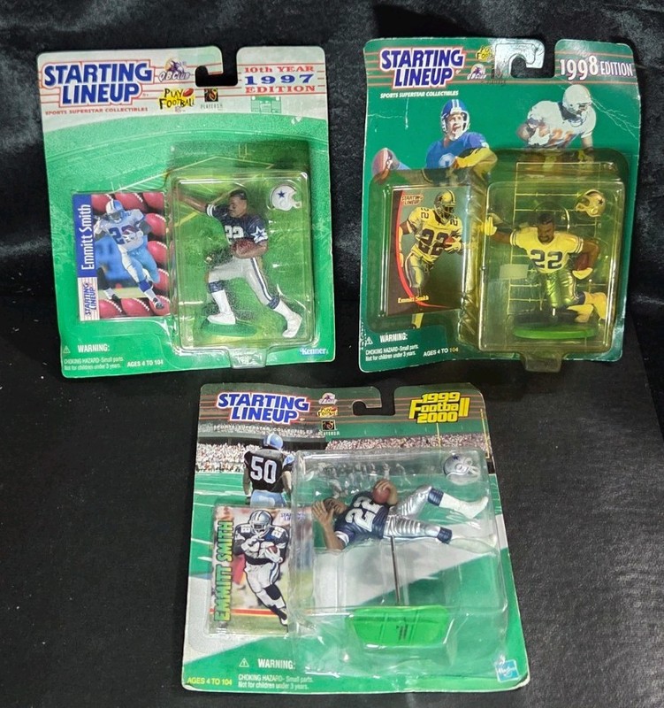 Emmitt Smith 1997 1998 & 1999/2000 Starting Lineup Dallas Cowboys Lot (3)!