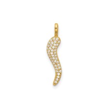 14k Yellow Gold Cornicello Pendant Cubic Zirconia Italian Horn Amulet for Women