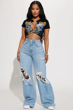 Not A Chance Ripped Non Stretch Wide Leg Jeans-Fashion Nova|15010