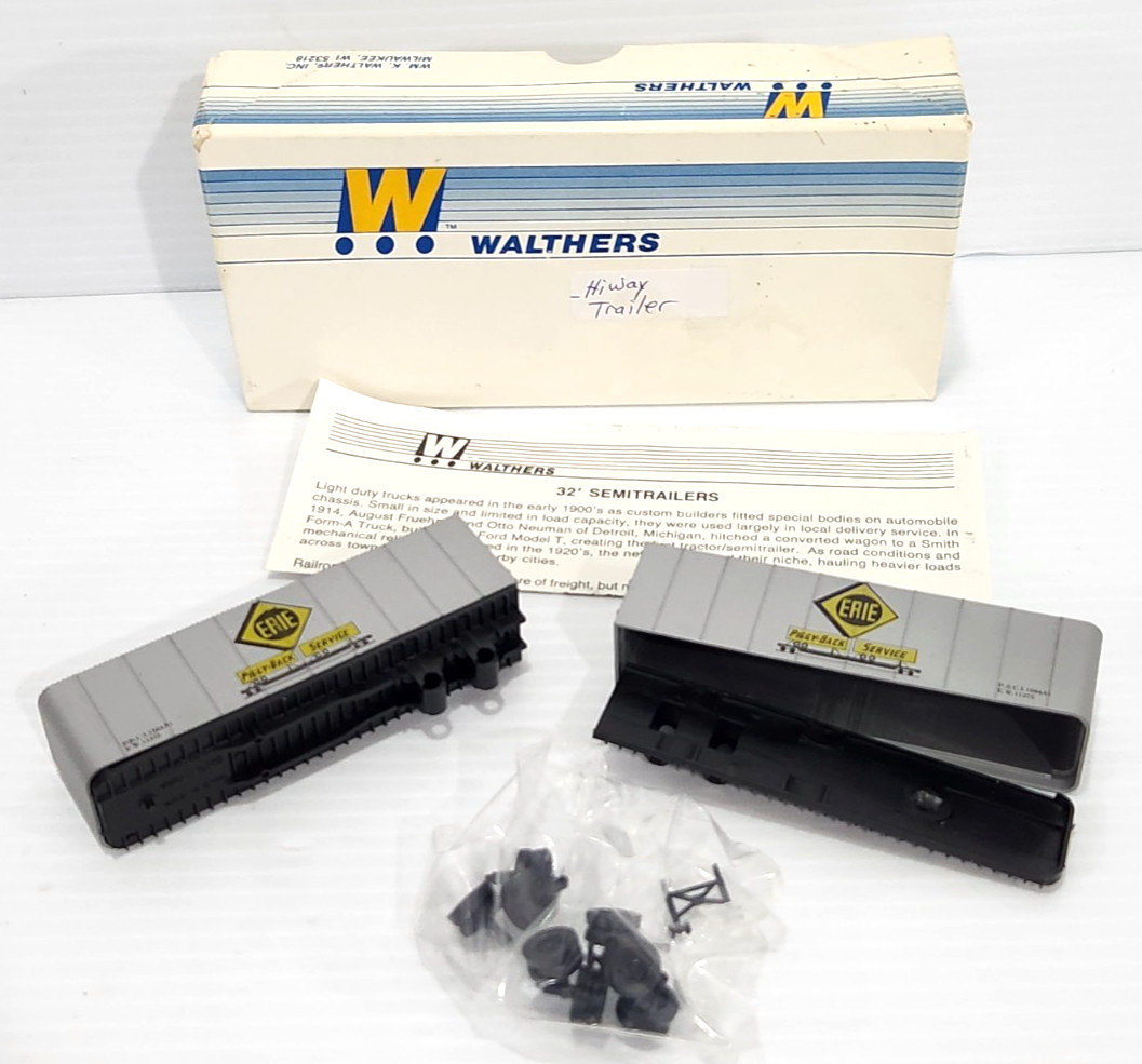 Walthers HO 32' Van Trailers Erie Piggy-Back Service New In Box Kit 2 Pack