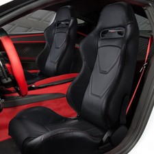Pair Reclinable Balck Racing Seats Vinyl Leather Red Stitch W Slider Universal Pair Reclinable Balck Racing Seats Vinyl Leather Red Stitch W Slider Universal