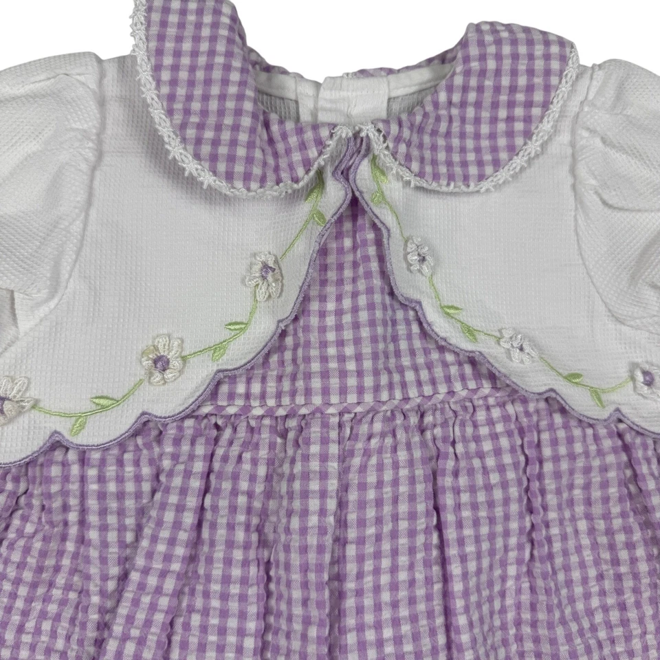 First Moments Baby Girl 6-9 М фиолетовый имбирь комбинезон наряд Puff рукав вышивка - Изображение 4 из 4