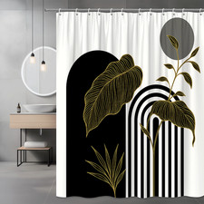Modern Black and White Shower Curtain with Gold Leaf Design