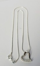 Beautiful 925 Sterling Silver/Cubic Zirconia 5/8" Heart Slide Pendant Necklace