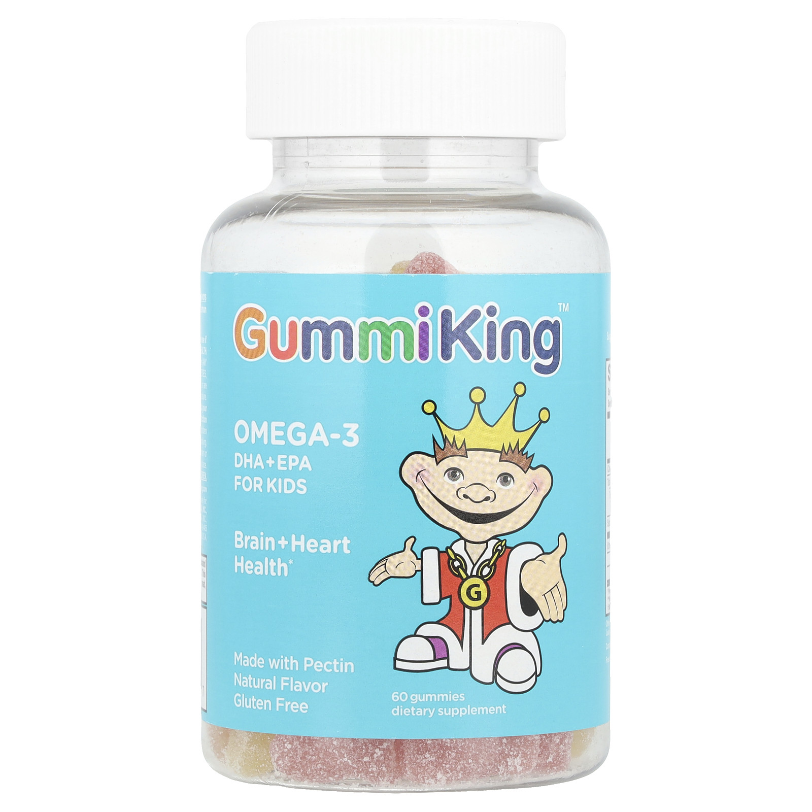 Gummi King DHA Omega-3 Gummi для детей 60 жевательных конфет без яиц, без молока, нет
