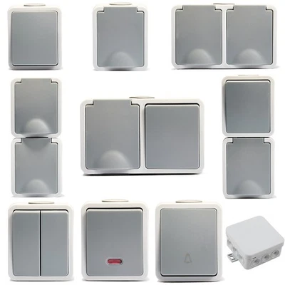 MCPOWER Feuchtraum Serie FIX IP54 Aufputz schraubenlos Steckdosen Schalter Doppel Kombi