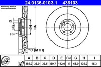 2X ATE Bremsscheibe 24.0136-0103.1 FüR Audi A8 4E2 4E8 D3 FSI Quattro TDI W12