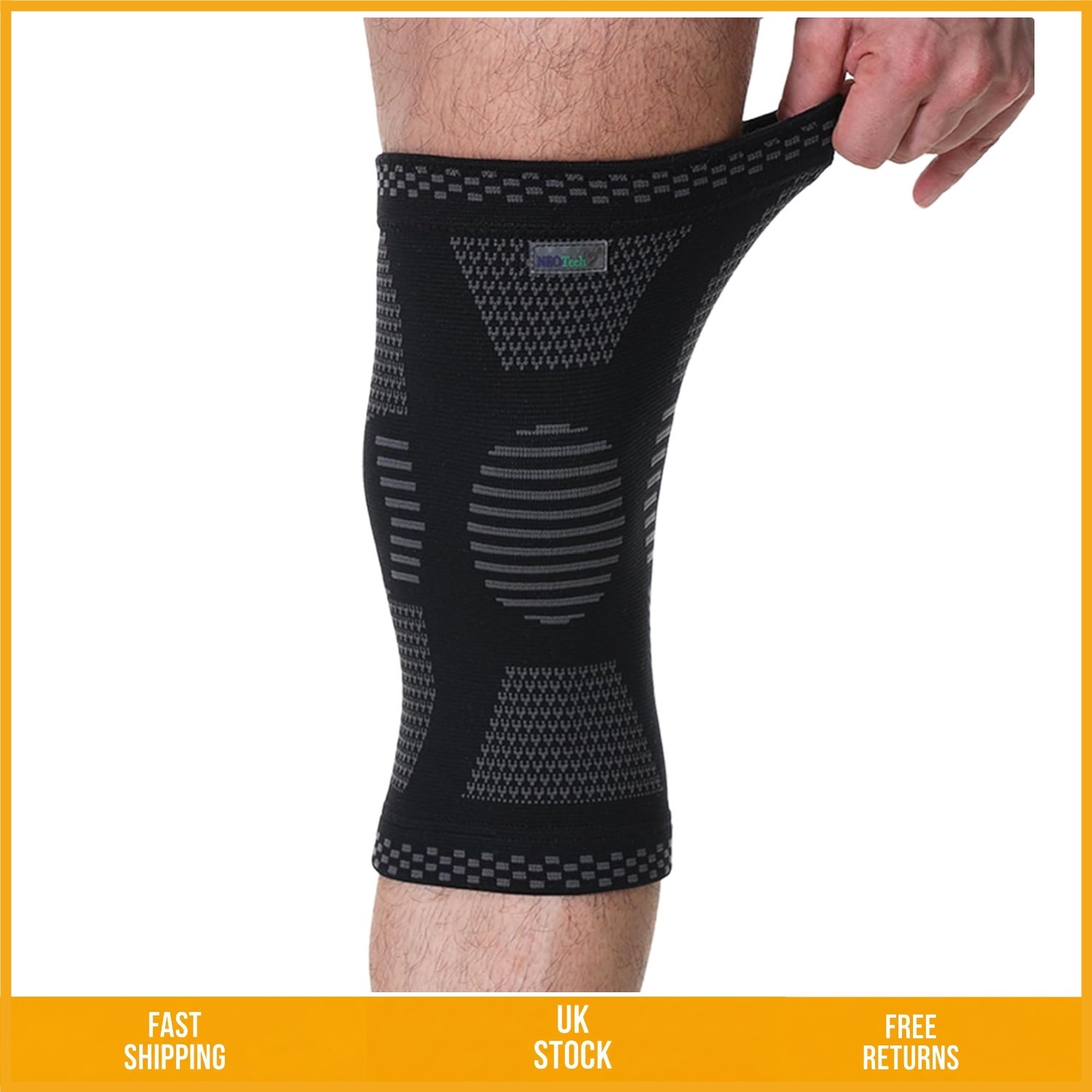 Breathable Bamboo Fiber Knee Support Compression Sleeve Black Size L 1 Unit