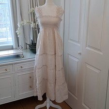 Quince Womens 100% Organic Beige Cotton Gauze Smocked Tank Tiered Midi Dress M