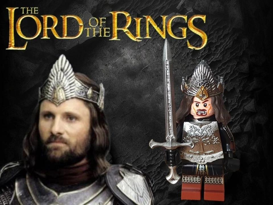 Excuisit Lego King Aragorn with Crown and Anduril Sword Minifigure - Lotr - New