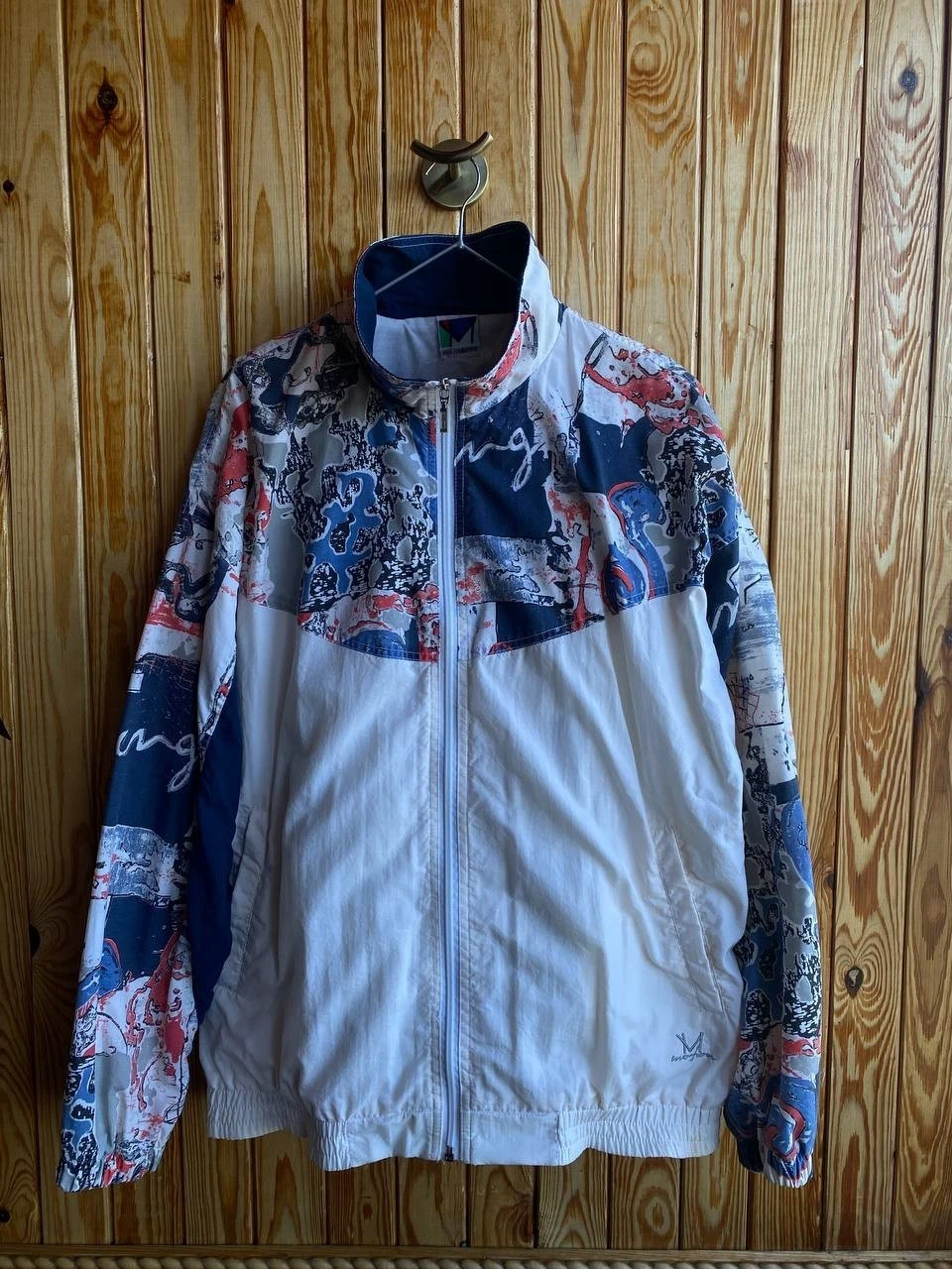 Vintage Men’s Tracksuit Jacket Windbreaker White Multi Color Size 52