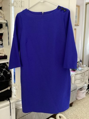 Banana Republic Blue Solid Sheath Dress 3/4 Sleeve Round Neck Size 8