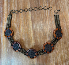 Handmade Wood Metal Belt Women's Boho Tribal Statement Adjustable Hook Closure