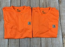 Men Carhartt Force Relaxed Fit High Visibility Orange Work Shirts Small Lot Of 2