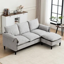 L-Shaped Convertible 3 Seater Sectional Sofa Set Living Room Couch Storage Stool