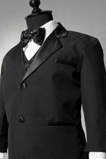 BOYS Tuxedo suit Black Satin trim for wedding, Holidays Bow tie vest pants shirt