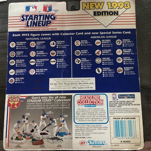 Starting Lineup 1993 Barry Bonds San Francisco Giants Figure & Baseball Card MOC - Picture 2 of 2