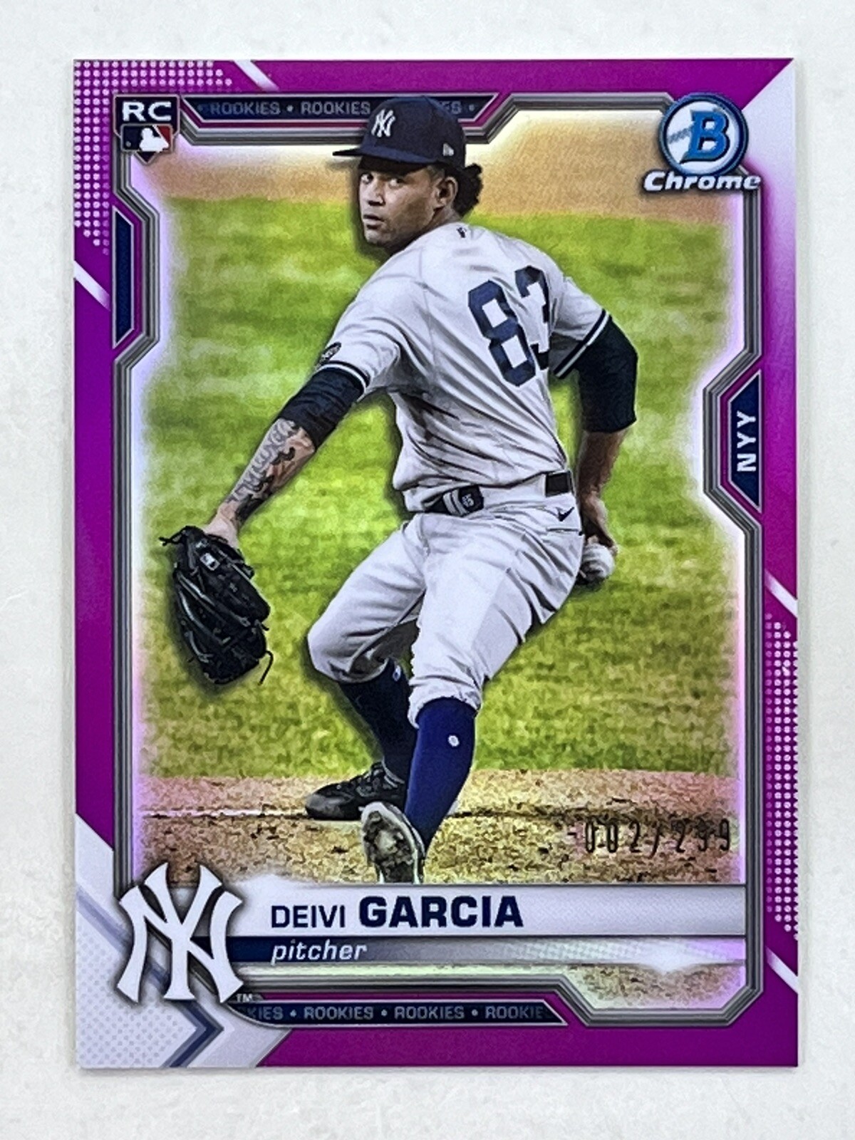 Deivi Garcia 2021 Bowman Chrome Pink Refractor RC /299 #55 Yankees Trading Card