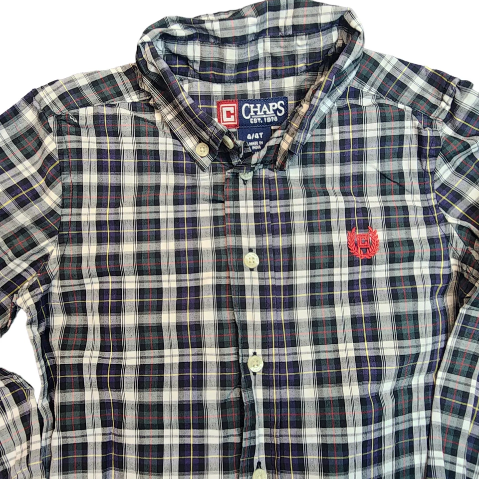 Lote de camisas de manga larga con botones talla 4T a cuadros para niños pequeños Foto 4 de 4