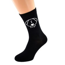 Mens Black Socks Novelty I Love Dogs Socks Size 5-12 X6N725