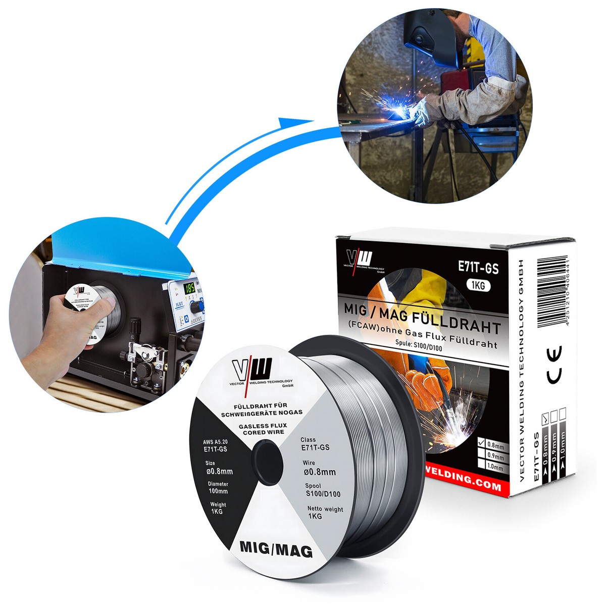 Für WIG TIG 5KG 0.8mm E71T-GS Fülldraht (Gaslos) – Schweißdraht Für MIG/MAG – Edelstahl