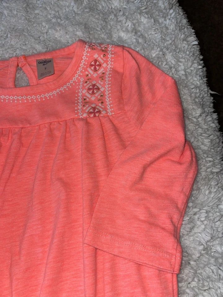 Osh Kosh niñas talla Vestido manga 7 3/4 coral cintura suave. Bonito, cómodo  Foto 3 de 4