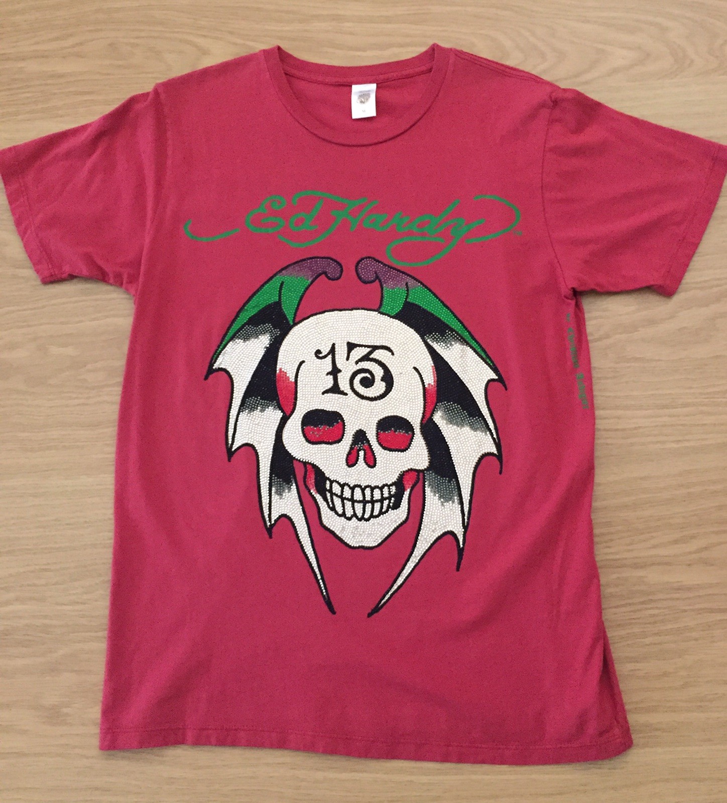 Rare Ed Hardy Vintage Men's Winged Skull T-Shirt - Red, Medium