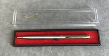 Vintage Day-Timer Ball Point Twist Pen Silvertone & Gold Trim Chrome Stainless