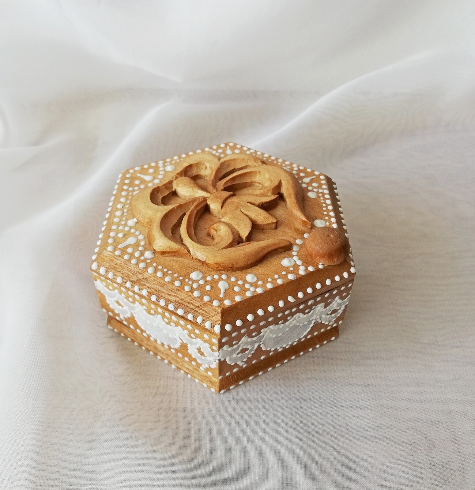 Engraved Wooden Jewelry Box Unique Hand-Painted Author's Work Wedding Box-image